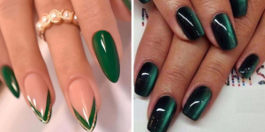 Unhas decoradas em tom verde