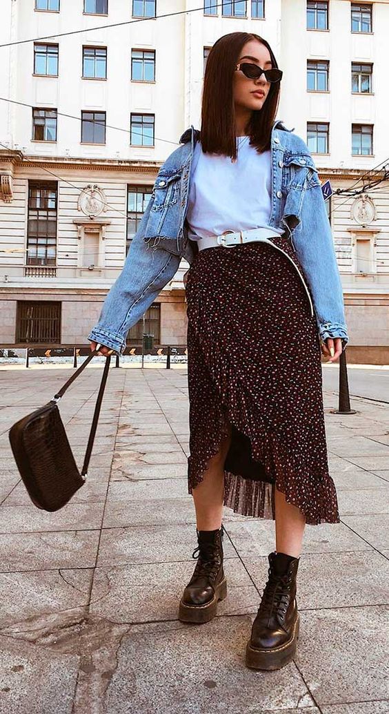 jaqueta jeans midi skirt