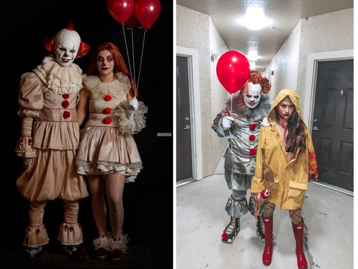 fantasias de halloween para casal. Foto mostra um casal fantasiado de It a Coisa.