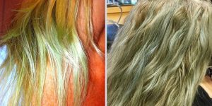 tom de verde no cabelo loiro