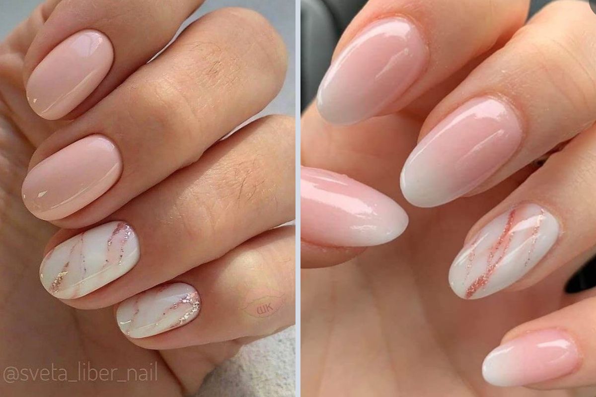 unhas de gel rendonda decoradas