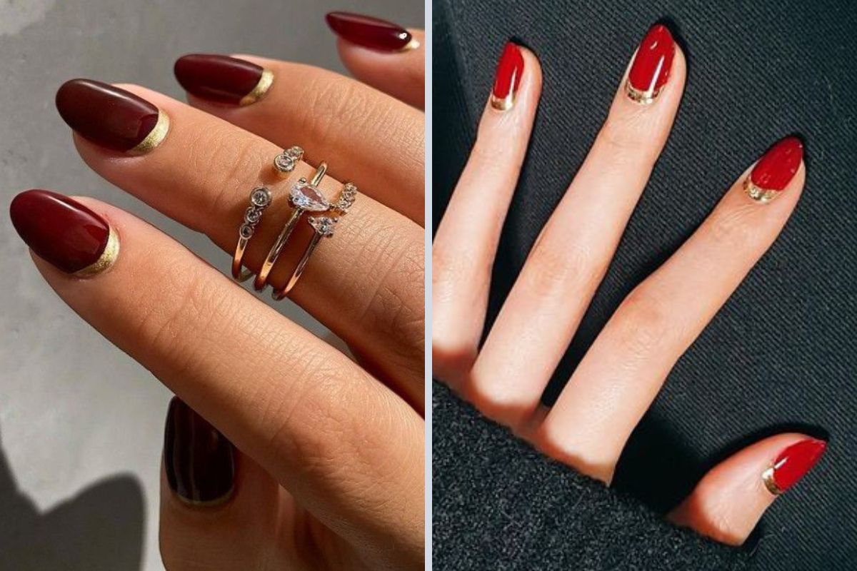 unhas decoração vermelha com dourado 4