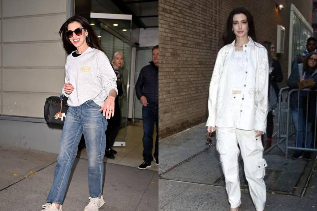 Anne Hathaway surpreende paparazzis em NY com visuais retrôs