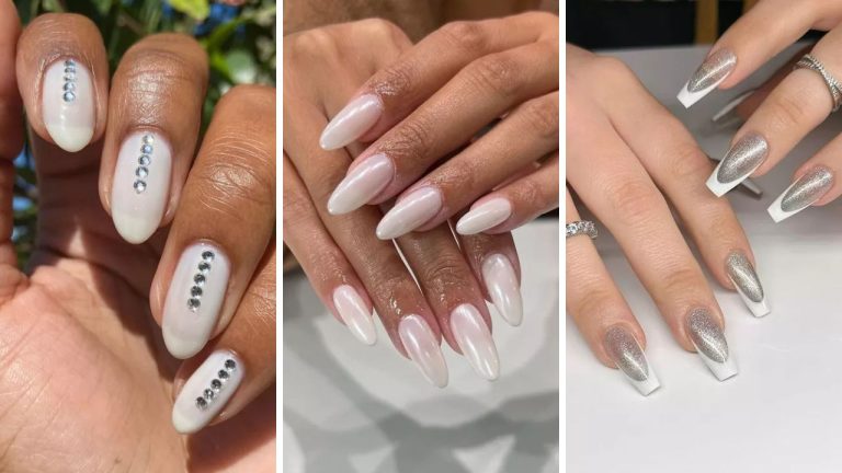 unhas branco e prata tendências