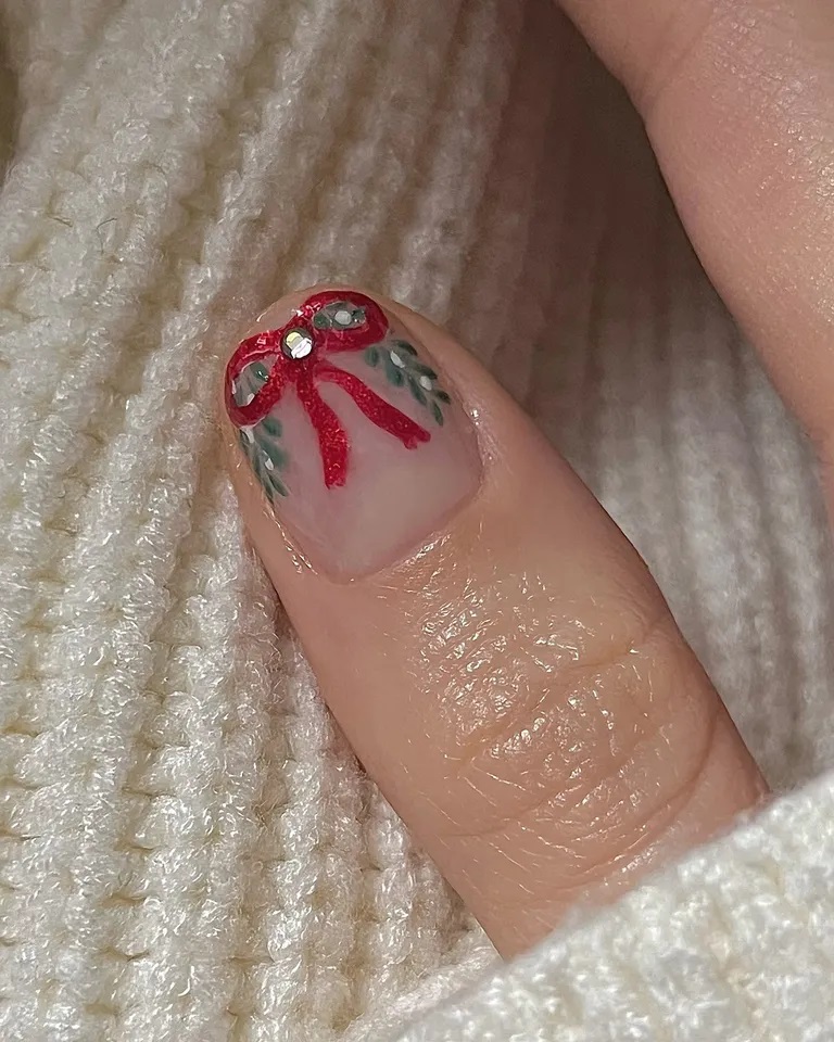 unhas de laço para natal