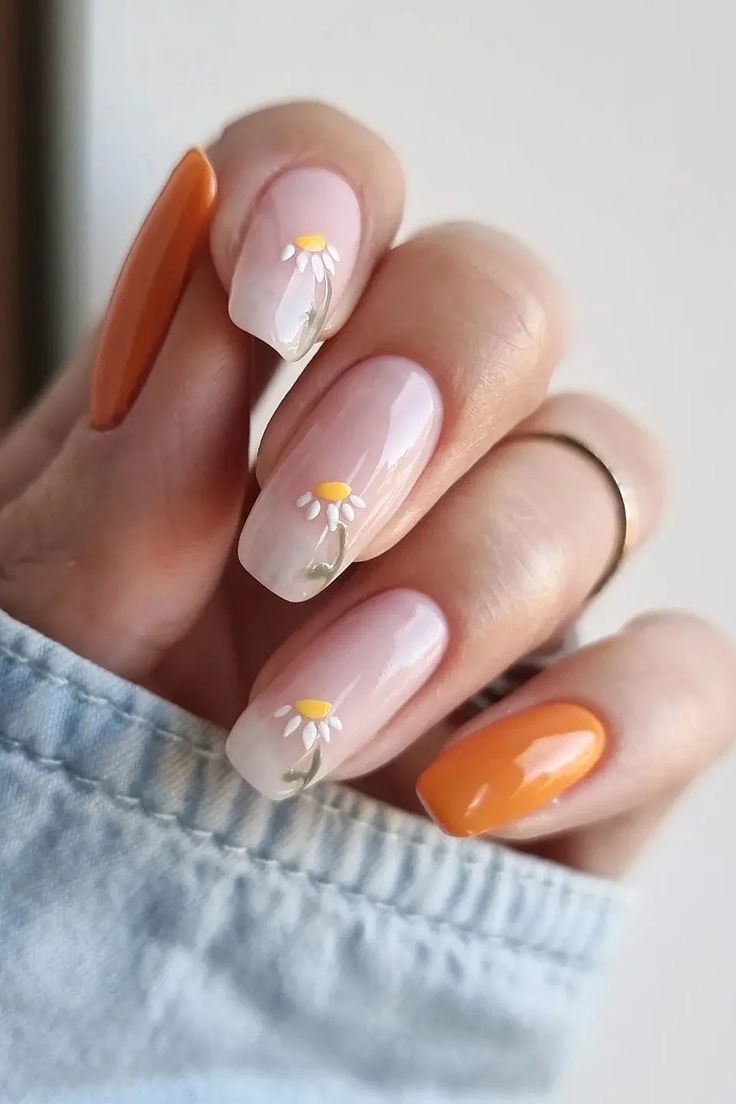 unhas para novembro com margaridas